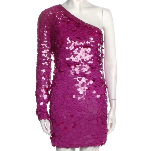 Dundas Sequins One Shoulder Mini Dress Petite Pink Embellished Sparkly Party - Picture 4 of 8